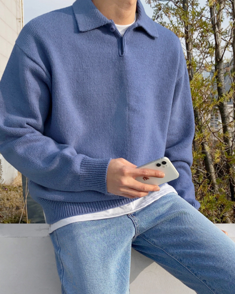 Pull Demi-Zip Boutonné en Laine