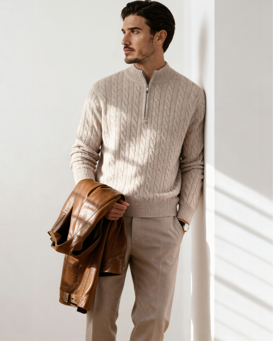 Pull Demi-Zip Tissé 100% Cachemire